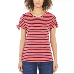 Nautica Striped Tie Sleeve Short Sleeve Melon Berry Size Large